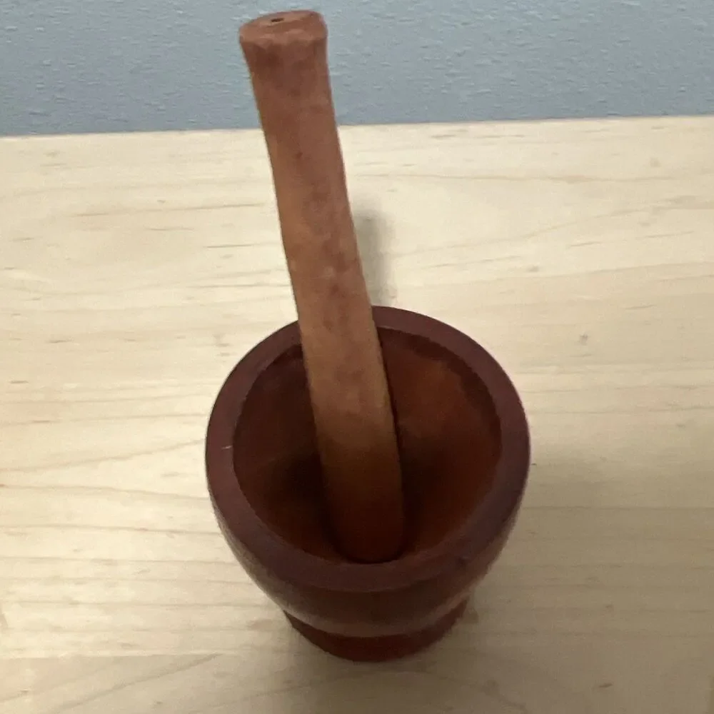 Hand-Carved Wood Mortar & Pestle Set Brown Solid/Plain, Bowl Included